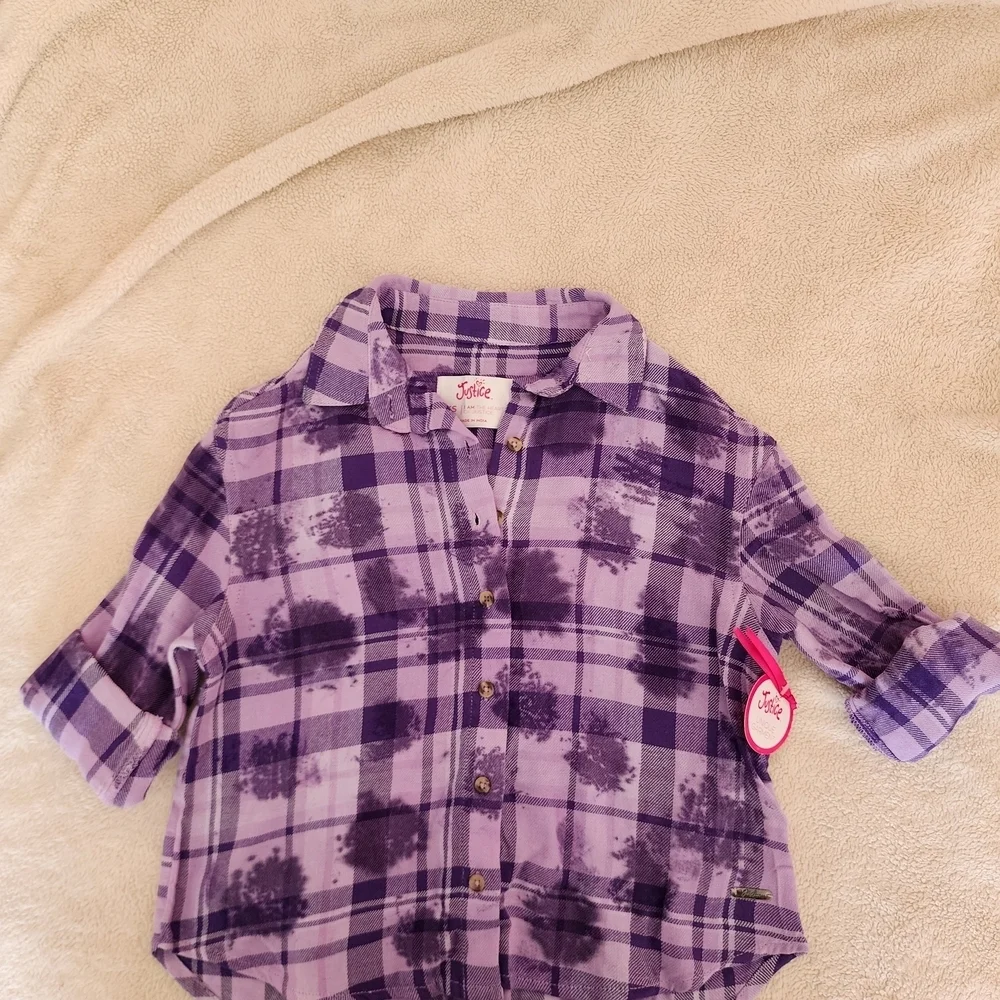 Justice Purple Plaid Kids Shirt
